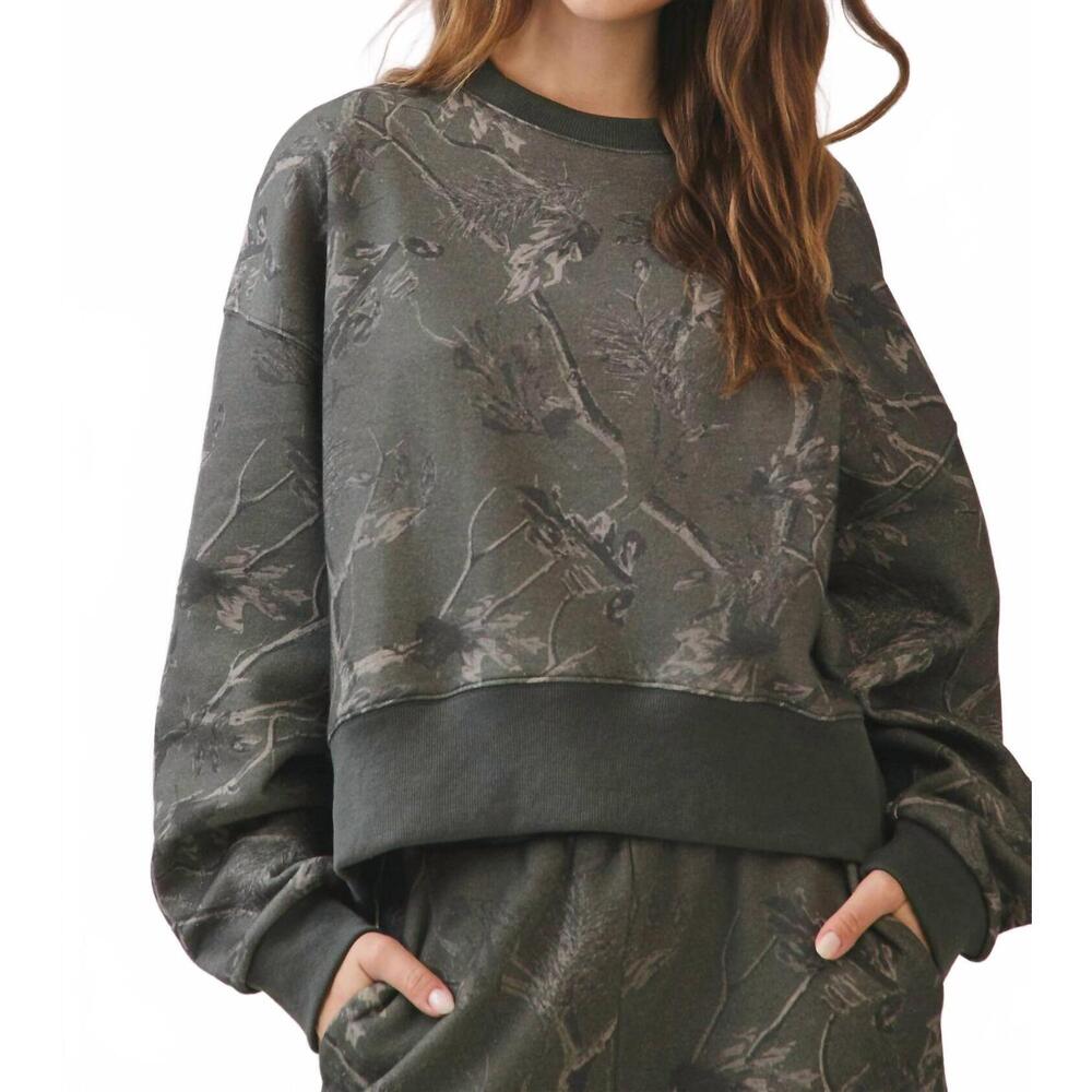 NEW TCEC camouflage print dropped shoulders sweatshirt in olive